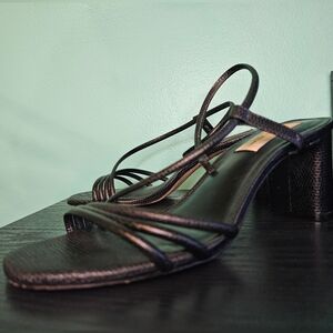 ANTONIO MELANI Black Snakeskin Strappy Heels Women's Size 8.5